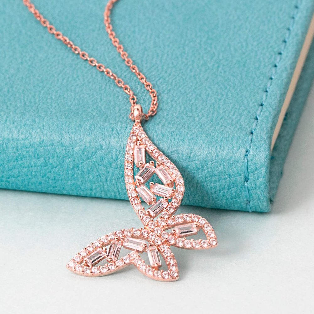 Butterfly Pendant Necklace, 14K Gold Plated Necklace, Anniversary Jewelry